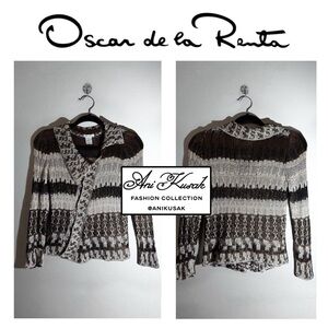 Oscar de la Renta Brown & Bronze Silk Knit Cardigan